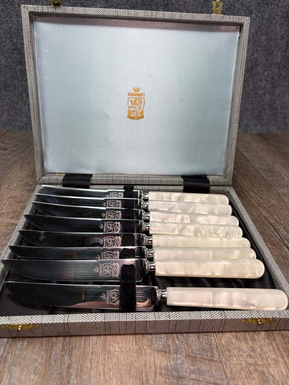 Kirk & Matz Mother of Pearl Handle Stainless Steak Knives set of 8 Sheffield EUC